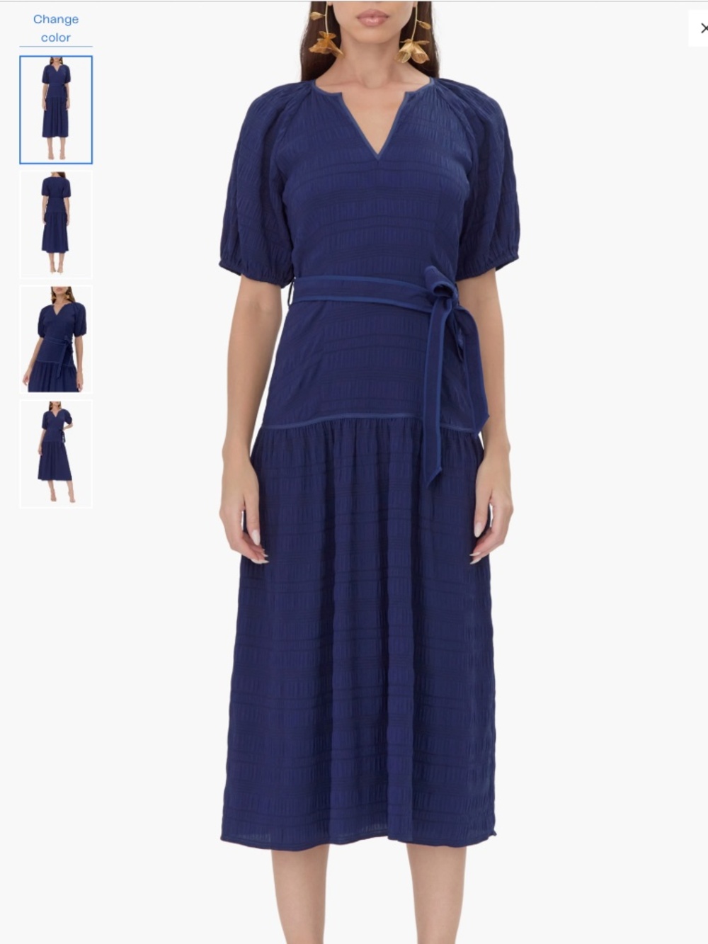Adelyn Rae Smocked Belted Midi Dress, size XS